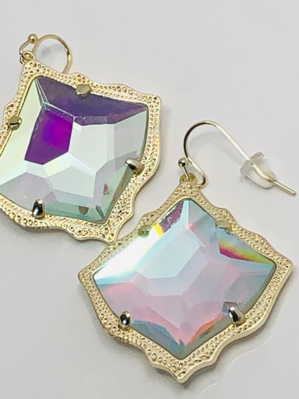 NWT Kendra Scott Kirsten AB Dichroic Glass 14k Gold Dangle Earrings